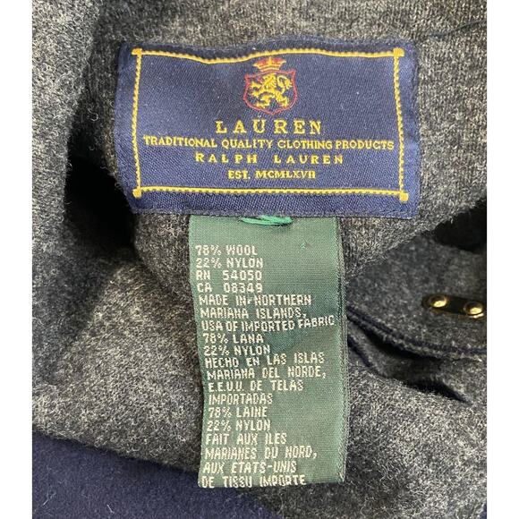 Lauren Ralph Lauren Hooded Wool Coat Navy M Gold Turn Lock Buttons Y2K Vintage - Picture 2 of 4